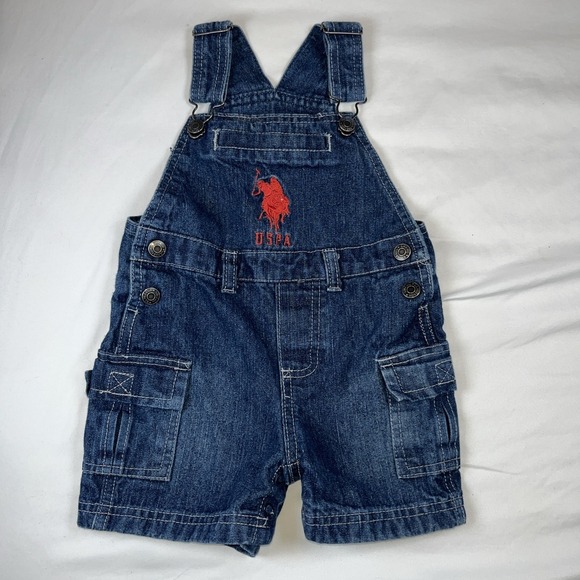 US Polo Assn Toddler Boy Overalls Shorts Navy Blue 12 Months Big Logo - Picture 1 of 5